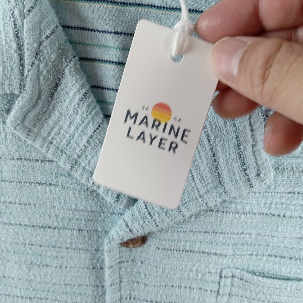 Marine Layer Light Blue Textured Button Down Shirt - Picture 4 of 10